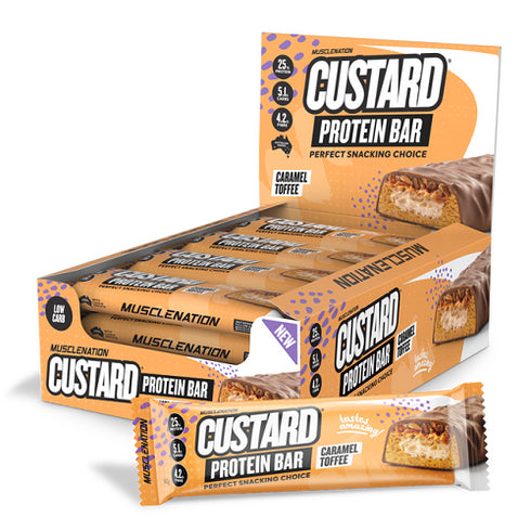 Custard Protein Bar Caramel Toffee Single Bar 60g-MuscleNation-Matakana Pharmacy